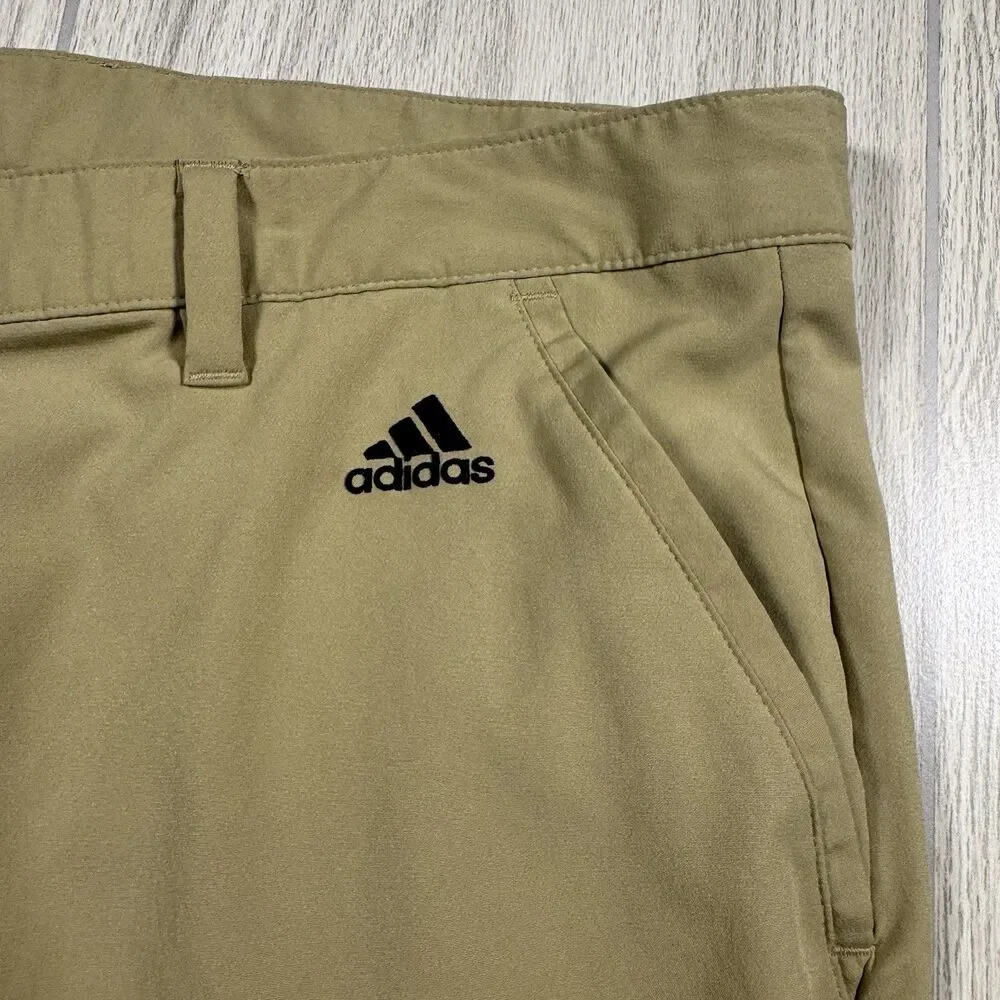 Adidas Golf Pants Men’s 38x32 Tan Performance Tech Lightweight Stripe Logo